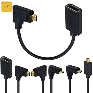Micro HDMI на HDMI (гнездо) 4K60Hz, 90° угловой кабель OD3.2 для микрокамеры/планшета к телевизору