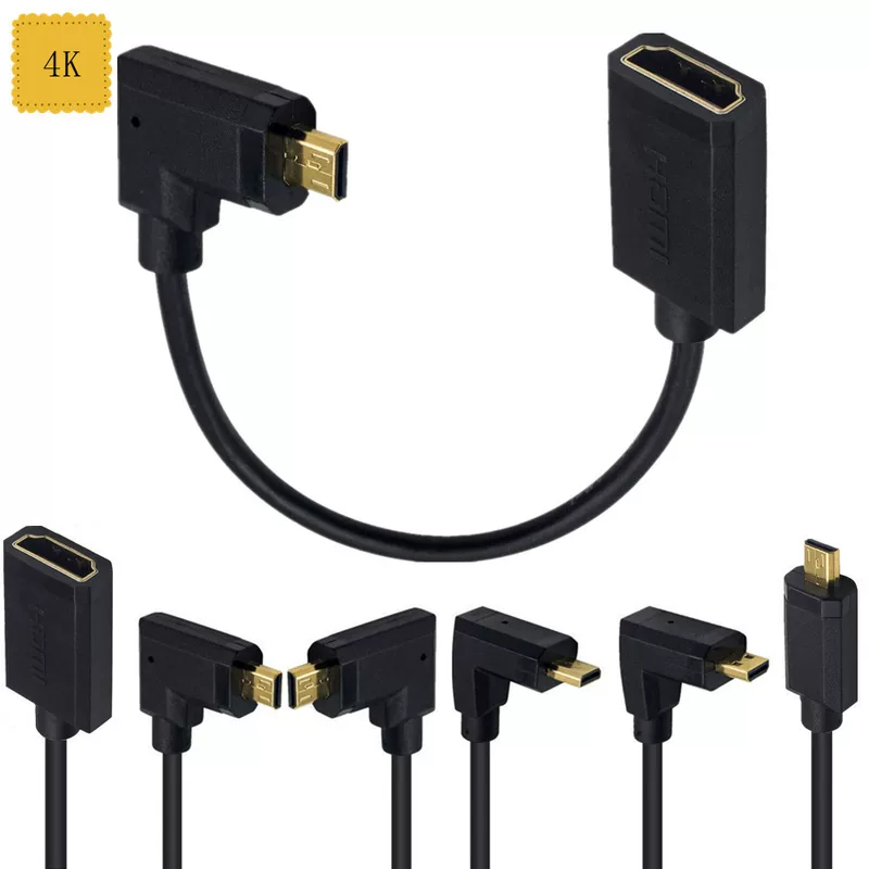 Micro HDMI на HDMI (гнездо) 4K60Hz, 90° угловой кабель OD3.2 для микрокамеры/планшета к телевизору