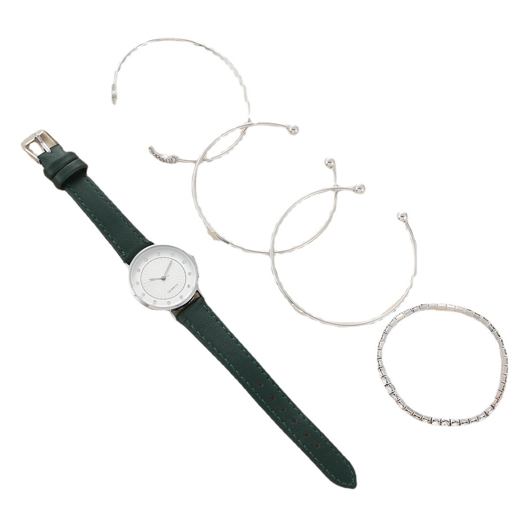 2 unids/set mujeres reloj de moda temperamento nicho estilo retro pulsera banda acero diamante traje