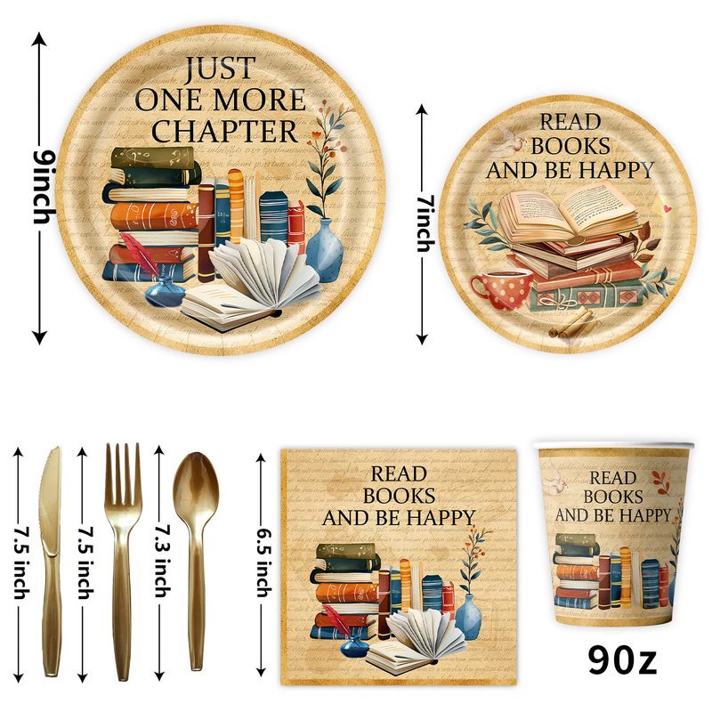 亚马逊复古书籍读书book书籍阅读派对装饰用品一次性桌布纸盘纸杯|undefined