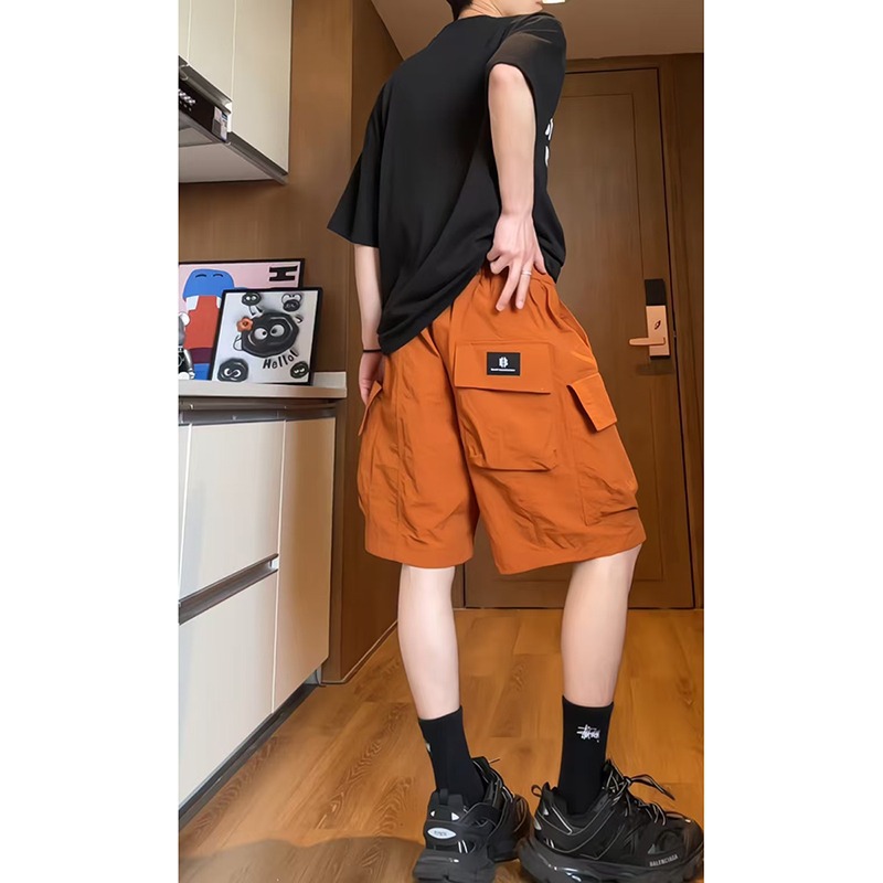 Trendy American-Style Cargo Shorts for Men 2025 Summer Thin Multi-Pocket Sports Casual Knee-Length Shorts Trendy