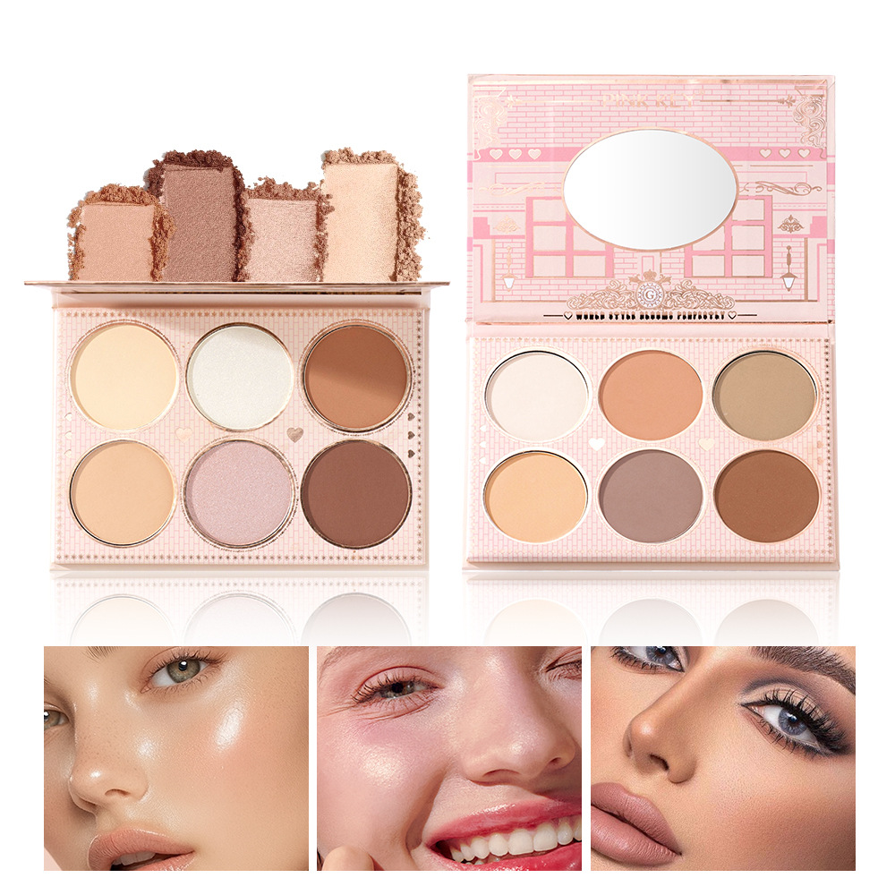 Cross-Border Temu Popular Natural Stereo Highlighter Powder Palette Facial Brightening and Contouring Six-Color Contouring Palette