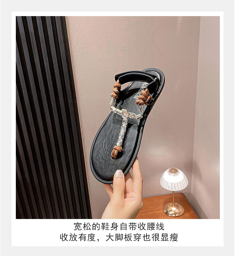 Dép sandal nữ quai ngang thắt nút, đế bằng, khóa dán, mũi tròn — Màu nâu pha lê, Màu nâu thắt nút, Màu đen thắt nút chi tiết 8
