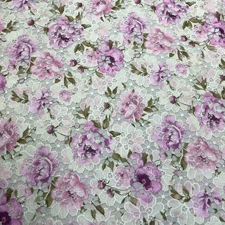 玫瑰花数码印花高端服装面料Printed Water Soluble Lace Fabric