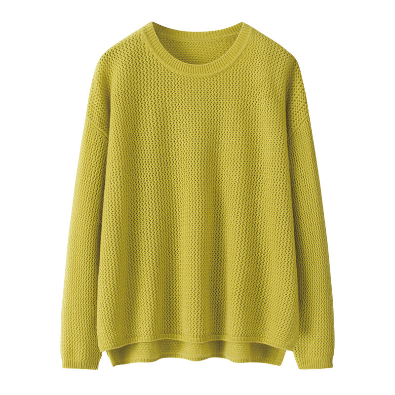 7-Pin Early Autumn Lazy Style Large Size Loose Cashmere Blouse with Long Front and Short Back, Dropped Shoulder Sleeves and Slits for Women's Knitted Sweater