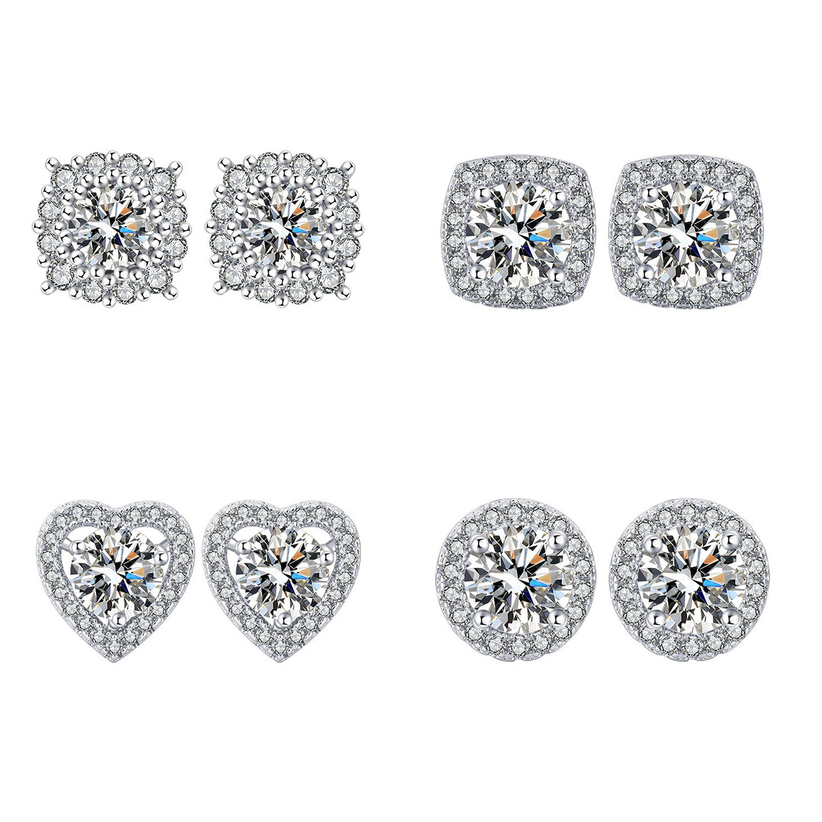 直播货源1克拉耳钉热卖水滴雪花甜美百搭八心八箭锆石高碳钻耳饰