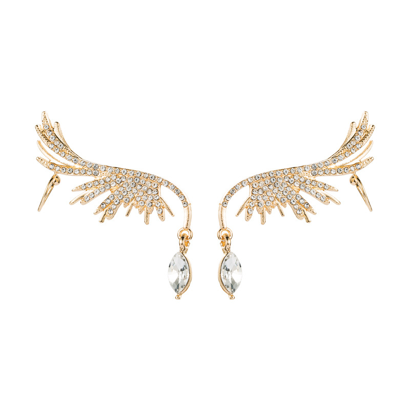 Golden Angel Wings Rhinestone Earrings display picture 7