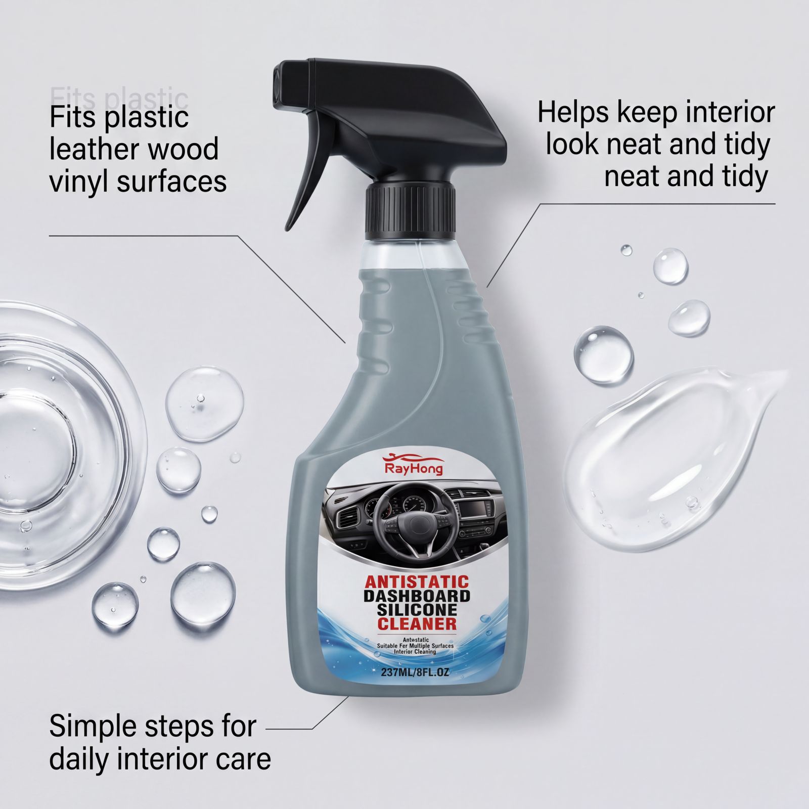 RAYHONG Car Interior Cleaner Car Interior Dashboard Cleaning Stain Removal Care Maintenance Cleaner