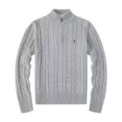 Cross-Border Wholesale New Rl Pony Logo Men's Wool Sweater Stand Collar Zipper Paul Sweater Men's Sweater Casual