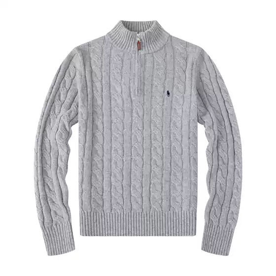 Cross-Border Wholesale New Rl Pony Logo Men's Wool Sweater Stand Collar Zipper Paul Sweater Men's Sweater Casual
