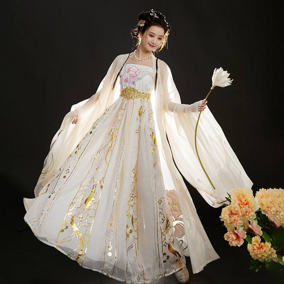 New Hanfu Luoyue Tang Made Chebula Skirt Style Printed Big Sleeve Shirt One-piece Strapless Skirt White Ancient Costume Spring and Summer Suit