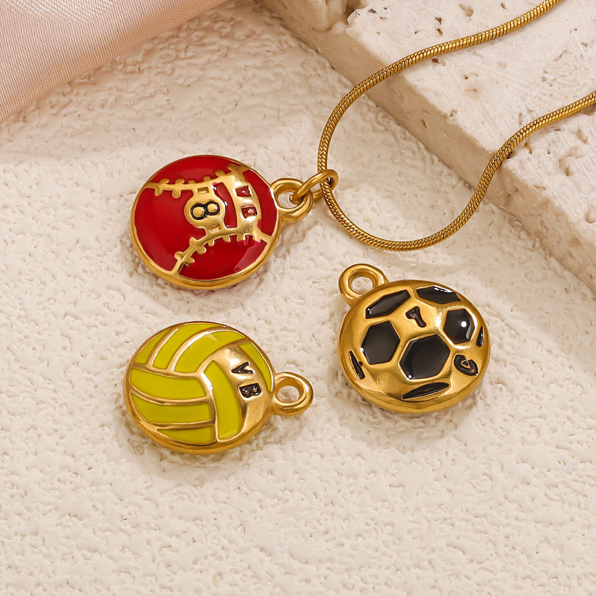 13.5*17mm Jewelry Making Size Real Gold Plated Plating Material DIY Jewelry Accessories Classification 1 Piece 13.5*17mm 304 Stainless Steel PVD Coated Real Gold Plated Volleyball Baseball Football Pendant DIY Jewelry Accessories