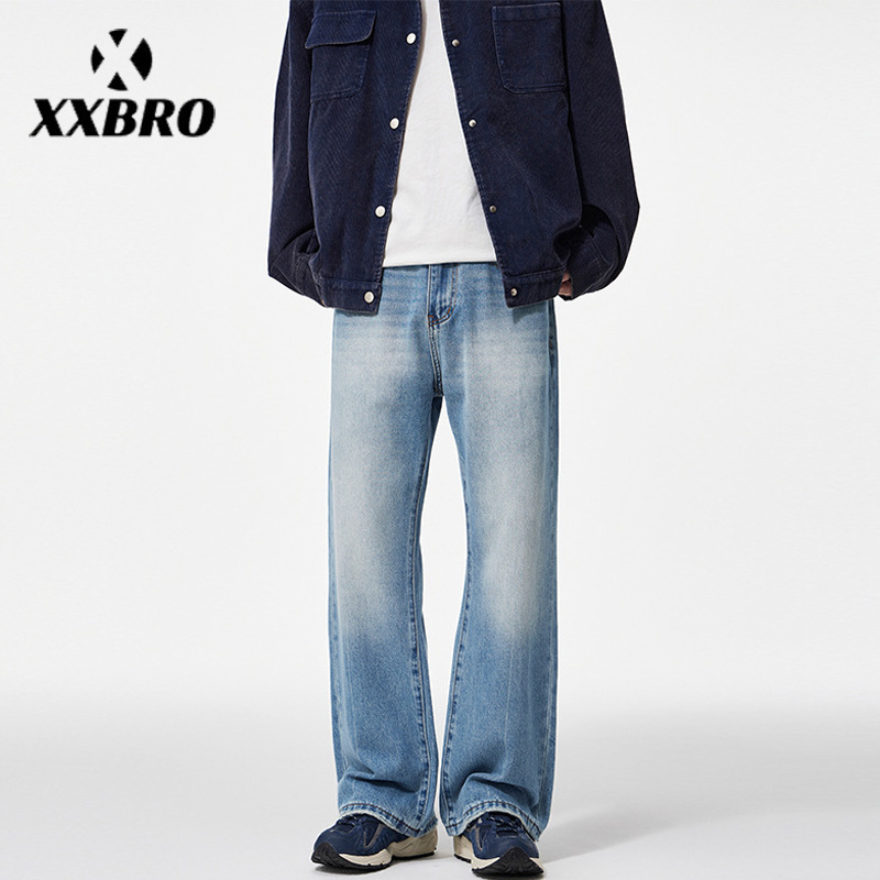 Muxi Clothing # Autumn American-Style Flared Jeans for Men, Vintage Cleanfit Loose Wide-Leg Casual Long Pants.