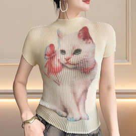 网红款可爱卡通小猫咪半袖t恤女浮点泡泡3D打印上衣辣妹纯欲动物