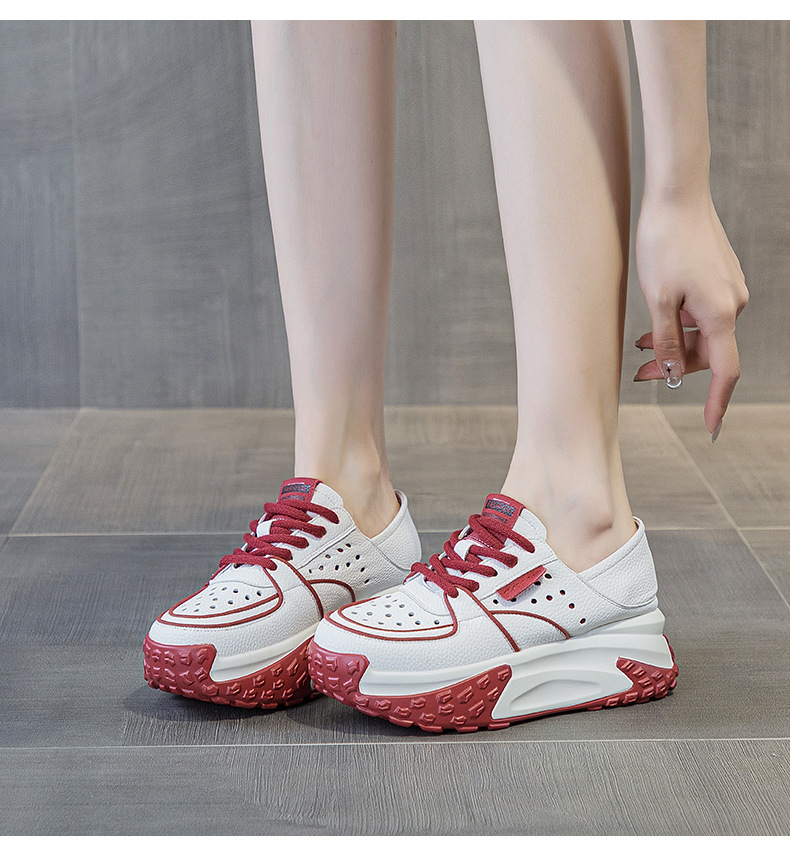 Giày sneaker nữ da thật đế dày phong cách thể thao tăng chiều cao, có thể xỏ như dép, mẫu hè 2026 — M2328 màu tím, M2328 màu đen, M2328 Màu Đỏ, M2328 màu xanh lá chi tiết 18