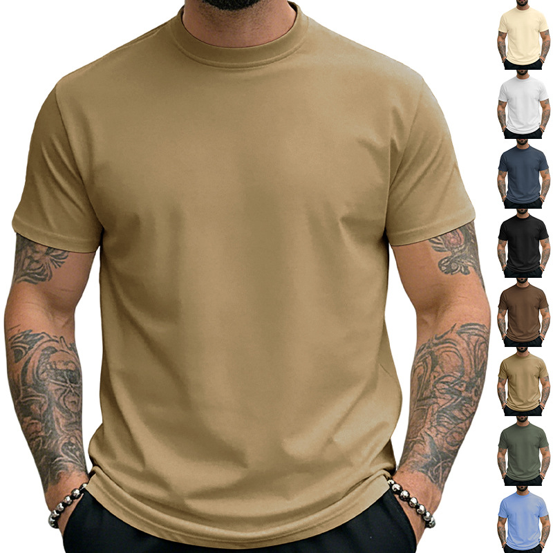 Estación independiente transfronteriza Europa y Estados Unidos hombre marca de moda tela de sudor de color sólido Henry cuello grande camiseta deportiva de manga corta de comercio exterior