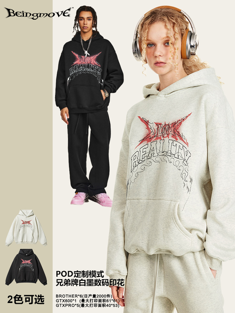 2025 otoño estilo americano estilo gótico letras impresión casual chaqueta con capuz suelta chaqueta con capuz para hombres transfronterizos