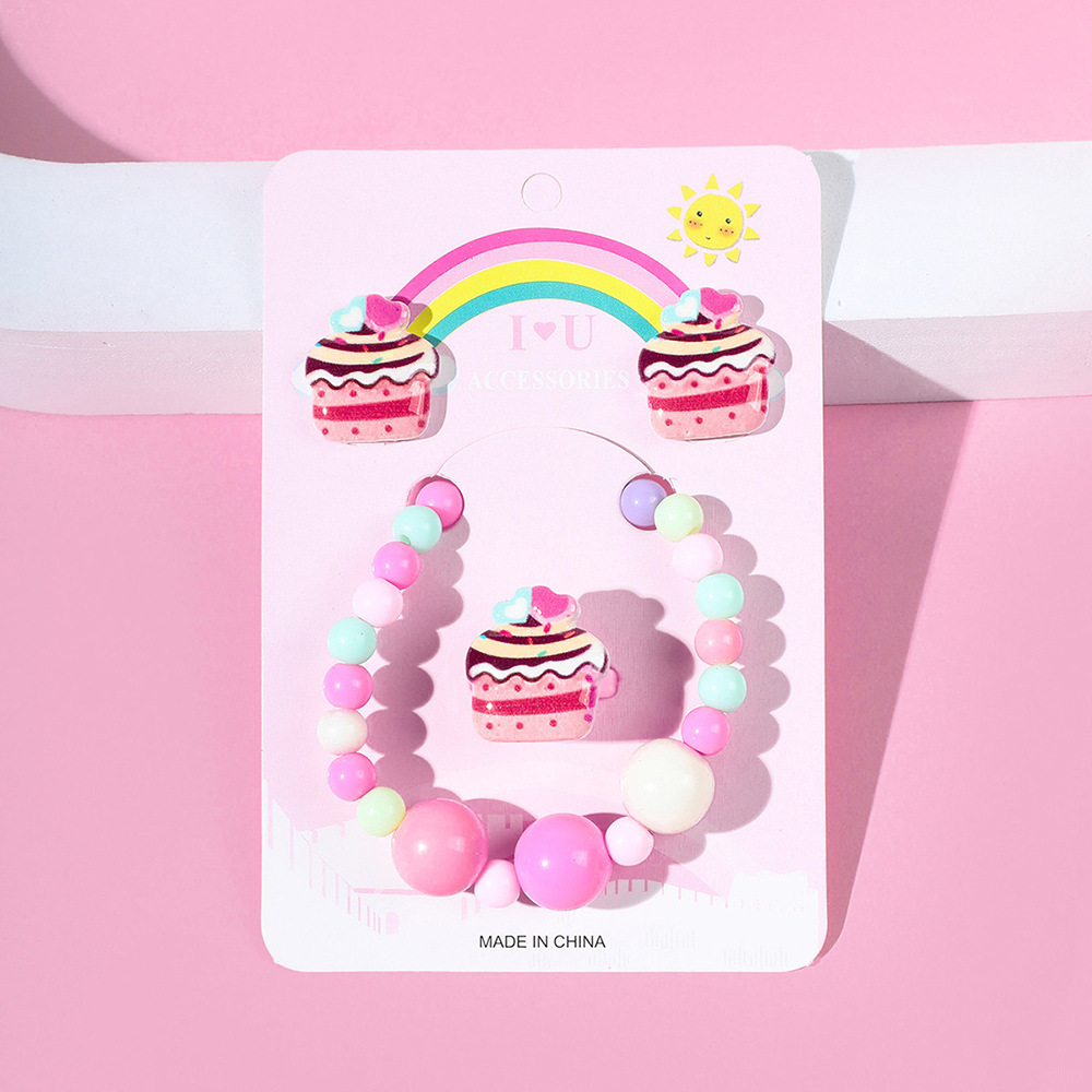 Kuchen Acryl Handgemachte Perlen Ohrring Ring Armband Drei-stück Set display picture 2