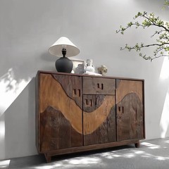 B&B わびさびスタイル サイドボード 古いニレ材 玄関収納キャビネット 多機能無垢材 壁面収納 ダンボール収納キャビネット