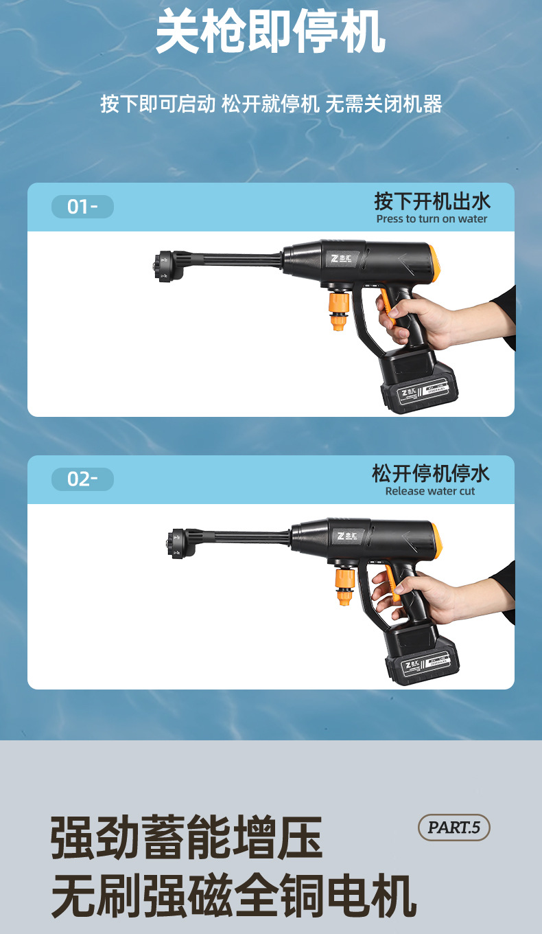 Wireless High-Power Lithium Battery High-Pressure Car Wash Water Gun, Portable Car Wash Machine, Wholesale Cleaning Machine