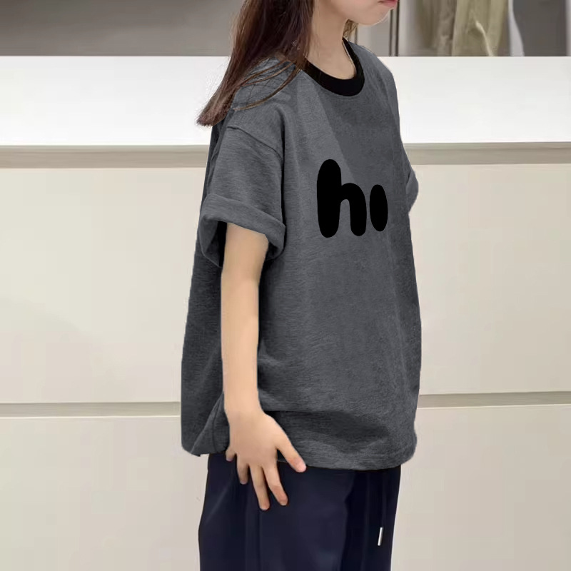 韩国童装女童字母撞色短袖夏装新款中大儿童6-12宽松半袖T恤上衣