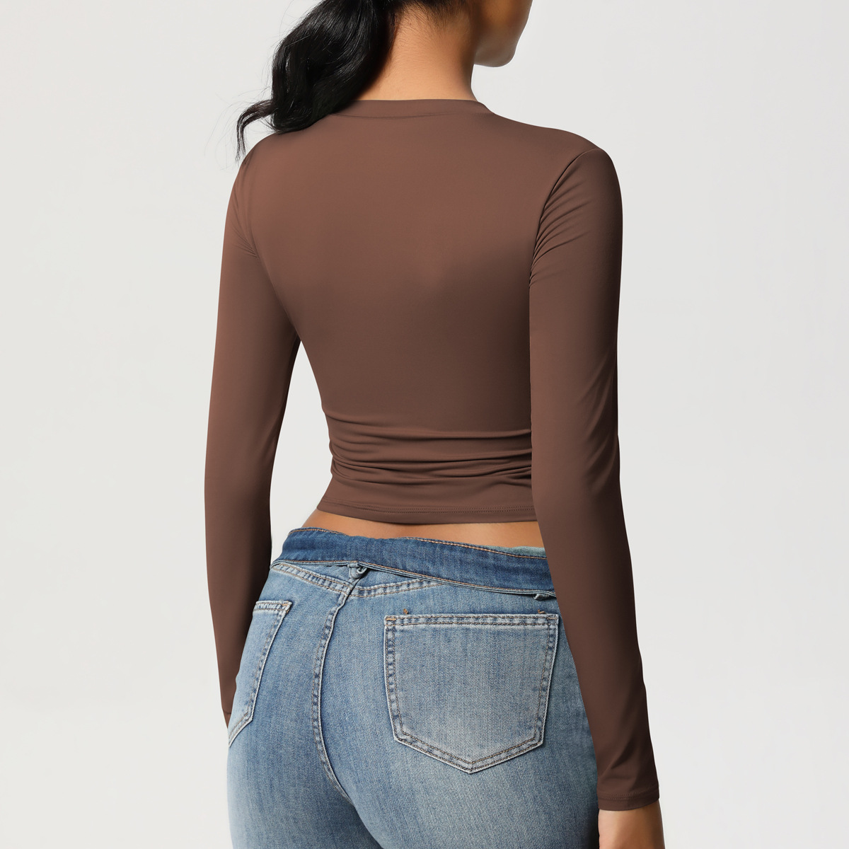 Maglietta a maniche lunghe slim fit, elastica e ad asciugatura rapida, per pilates, corsa, fitness e yoga_voghion.com