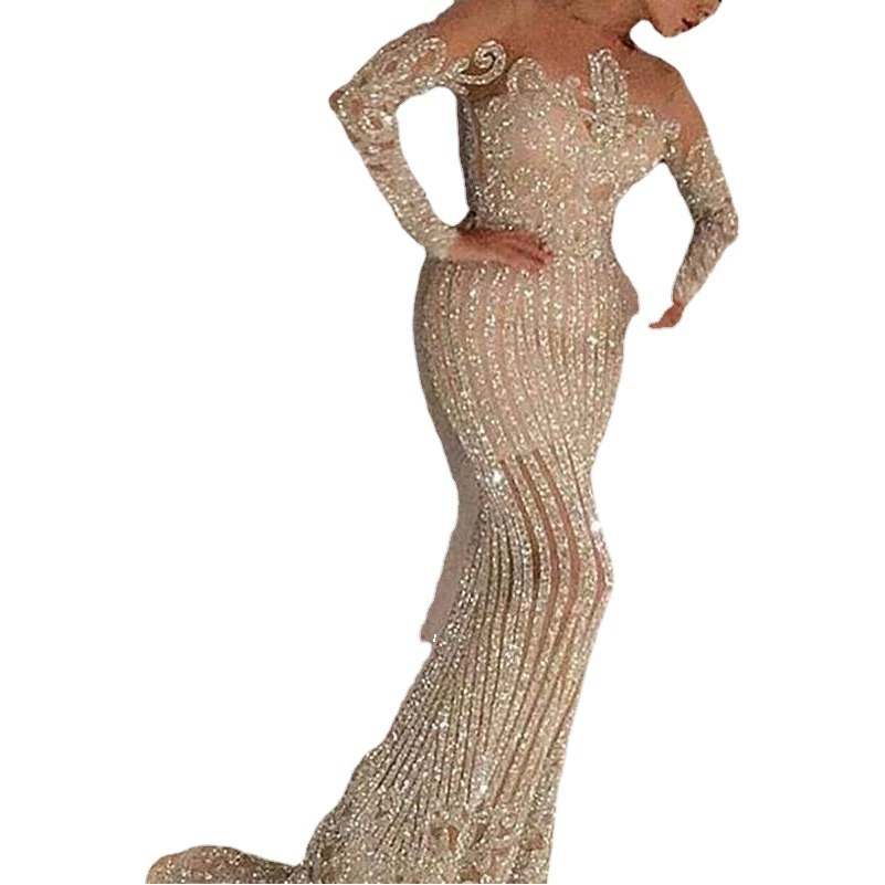 2025 трансграничная новая длинная юбка на весну и лето, элегантная рабочая одежда со средней талией, блестящее золотое тонкое золотое тонкое платье