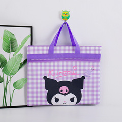 Cute PU waterproof plaid series cartoon handbag student tutoring bag A4 double layer portable file bag information bag