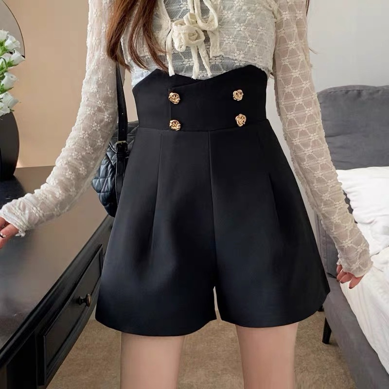 Plus-Size New Ultra-High-Waisted Wide-Leg Pants for Women, British Style Design, Niche Versatile Suit Shorts, Double-Breasted Casual Pants