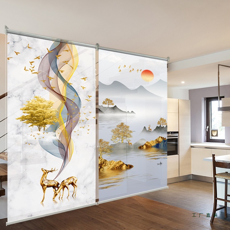 发财树卷帘隔断入户客厅轻奢卷帘软屏风升降空调隔断半透软屏风