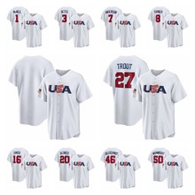 2023棒球世界杯新款美国队白色球衣27#3#28#男装MLB