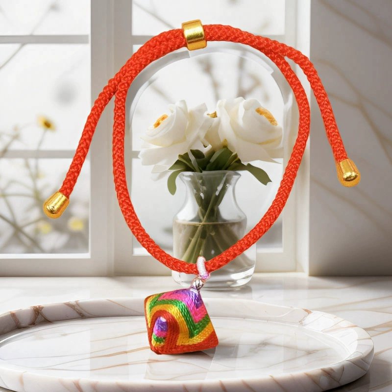 Children's red rope bracelet, hand-woven colorful cord, adjustable length
