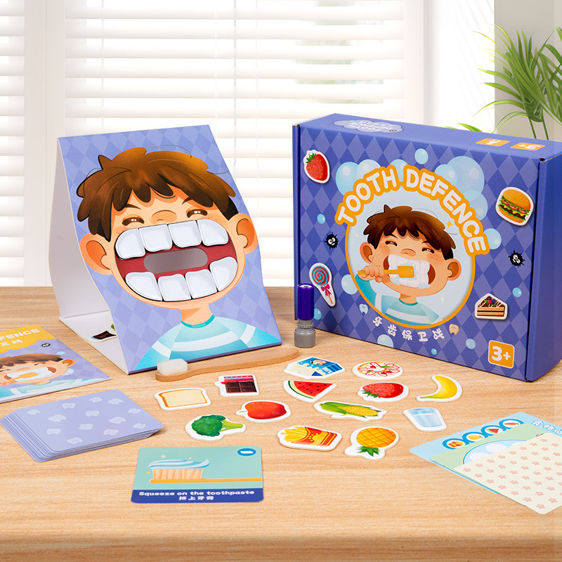 Dentista, no quiero caries dental, niños, higiene oral, juegos, juguetes de mesa para bebés, cepillado de dientes.