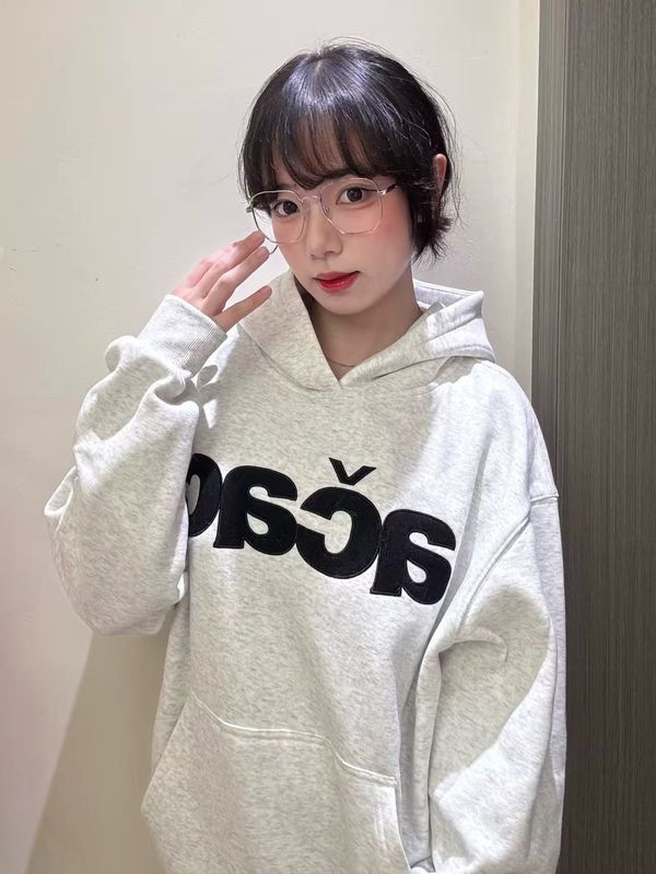 美式慵懒chic灰色连帽卫衣女秋季设计感小众字母刺绣套头长袖上衣|undefined