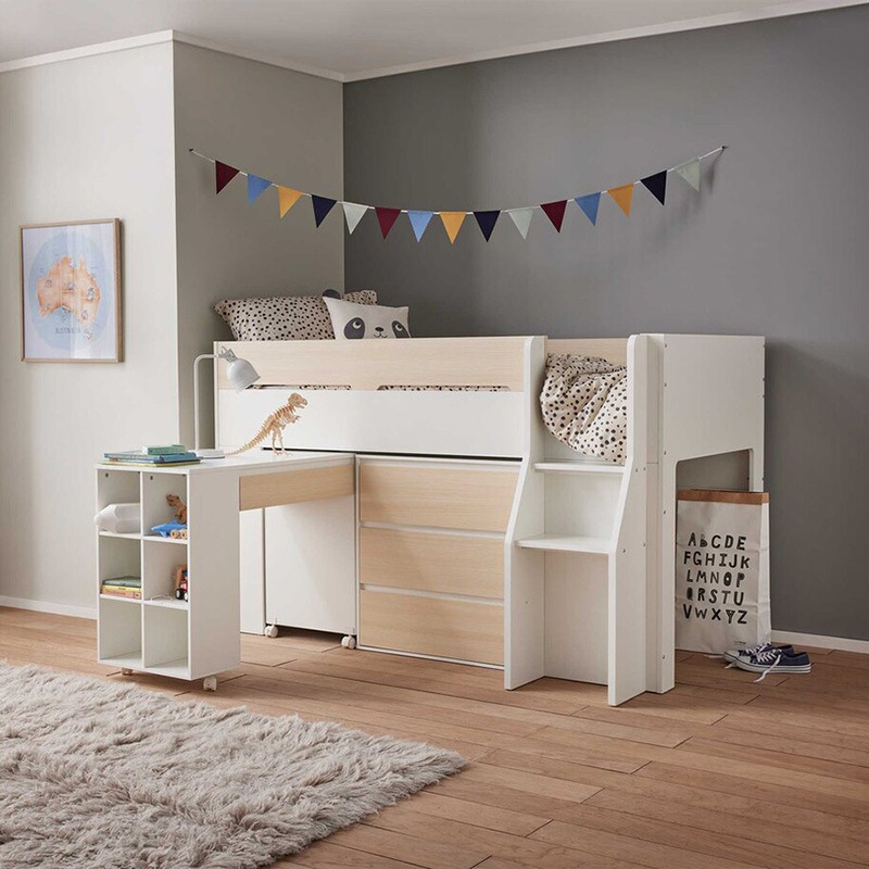 Cama individual simple moderna con escritorio de cama de escalera mecánica cama de combinación de cama infantil integrada cama de almacenamiento multifuncional de apartamento pequeño