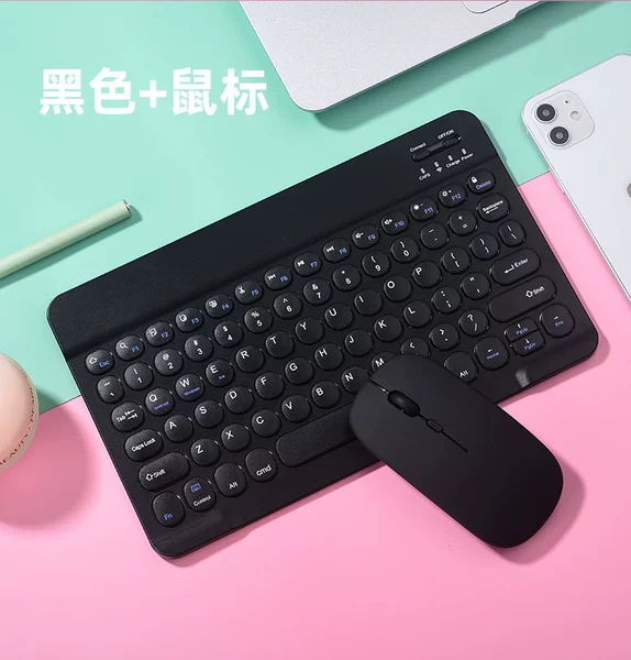 Black keyboard, battery, mouse, bluetooth