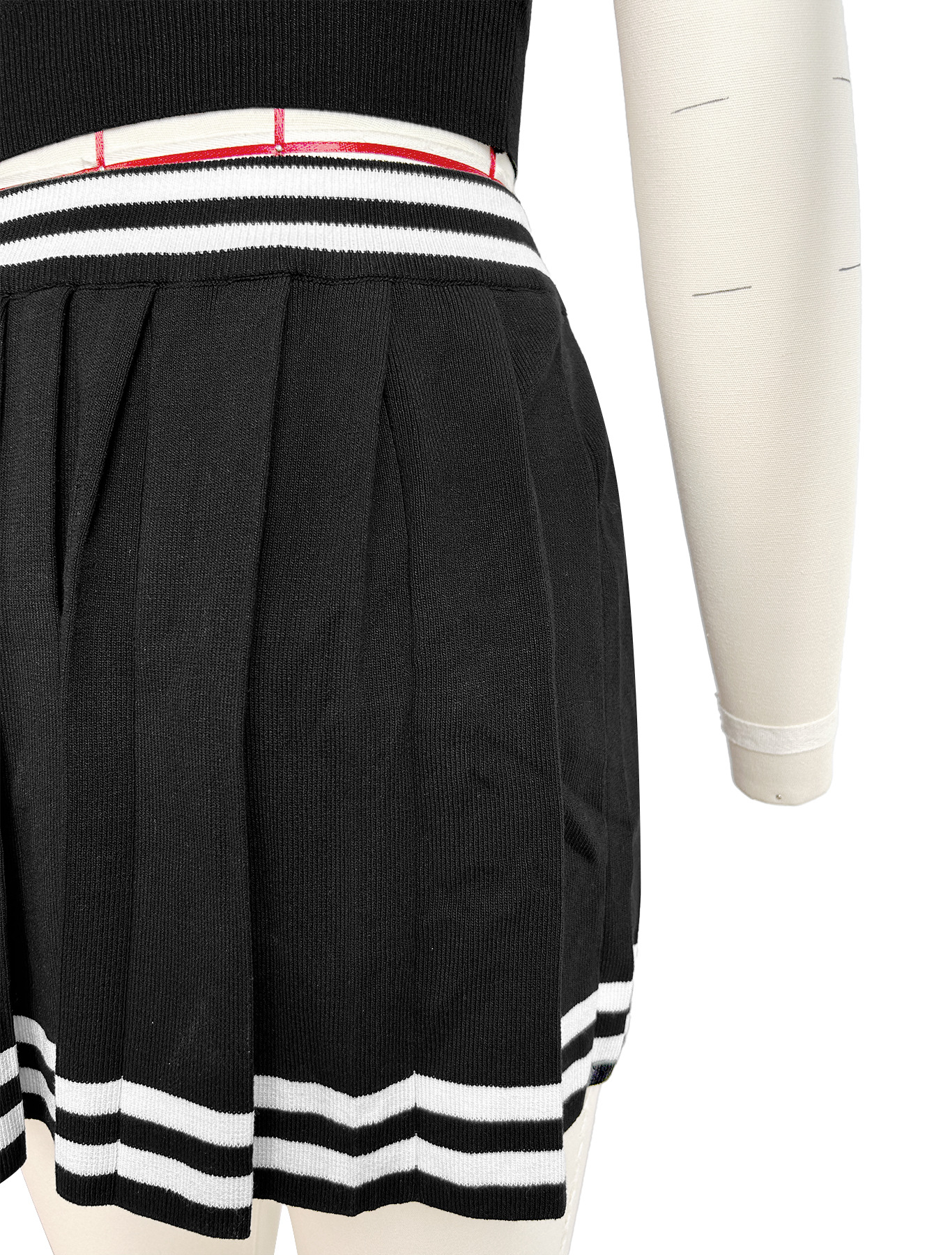 Women Clothing Woolen Collared Breasted Striped Tight Pleated Skirt Set