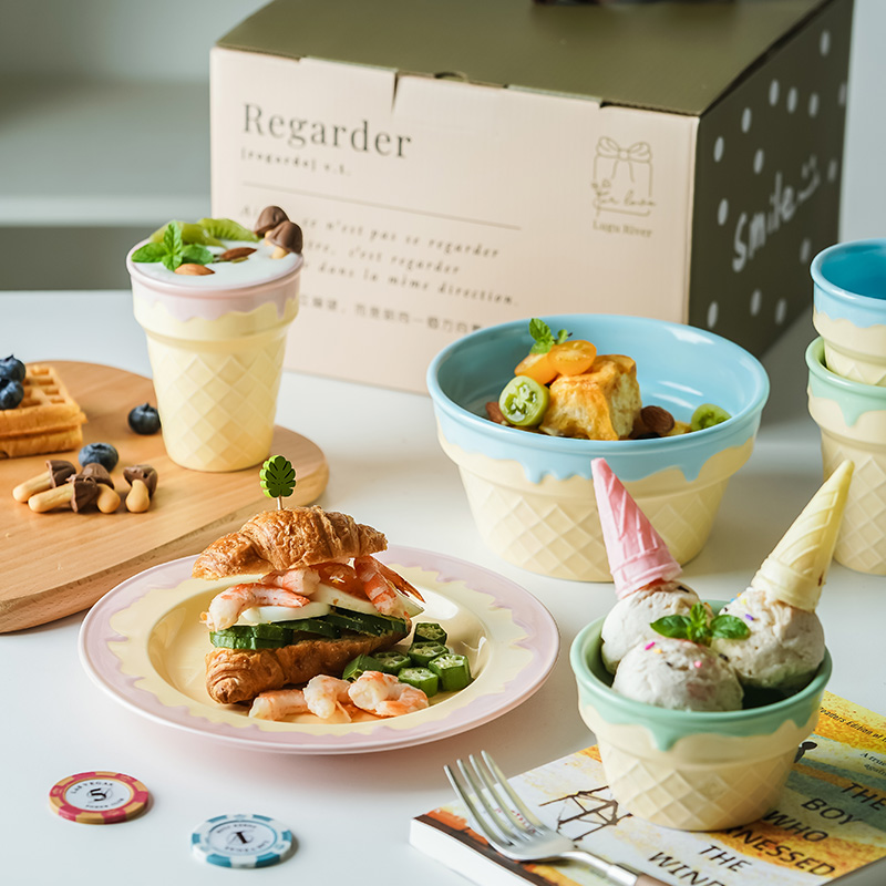 한국식 의식 식기 요구르트 그릇 오트밀 디저트 그릇 세라믹 핸드 컵 아이스크림 아침 식사 접시