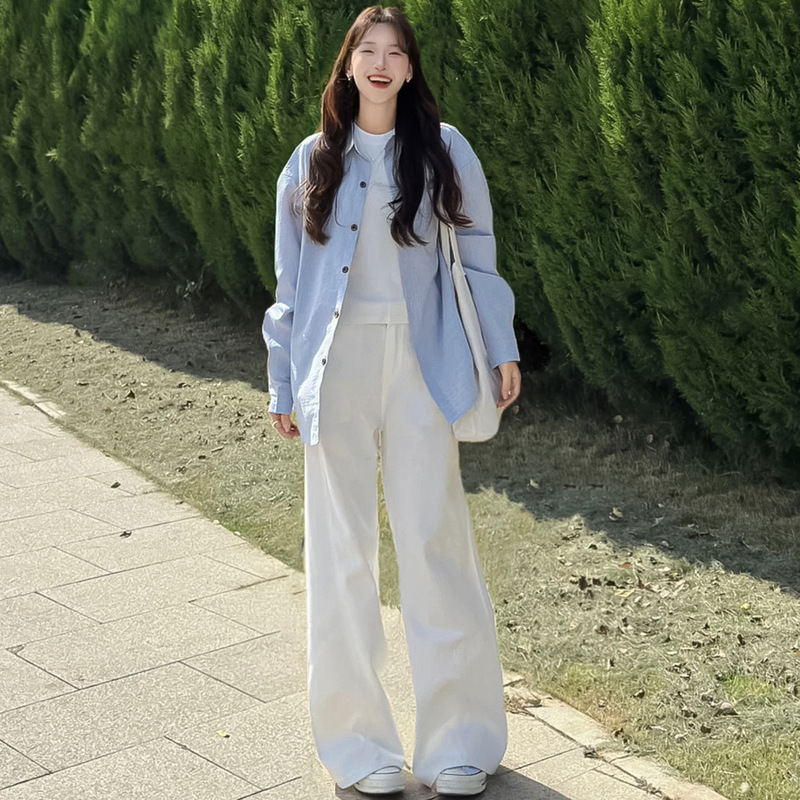 White American Jeans for Women in Autum 2025 New High-Waist Slim Straight Pants with Loose Casual Wide-Leg Pants