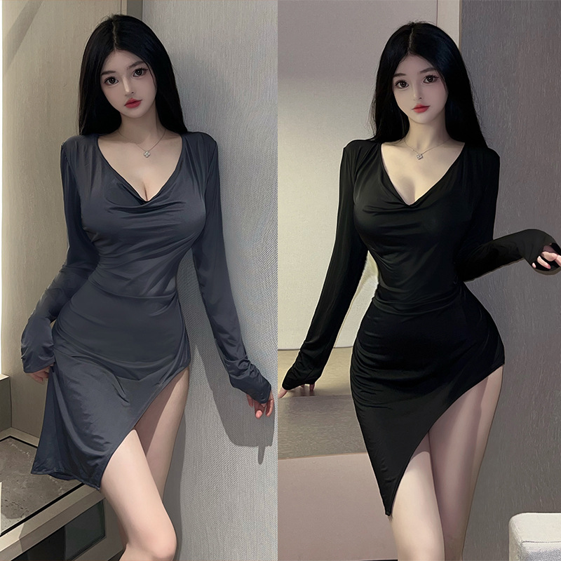 섹시한 속옷, 핫하고 벗을 필요가 없는 순수한 욕망 유혹, 열정적인 드레스, 나이트클럽 섹시한 사이드 슬릿 중공 잠옷 qqny