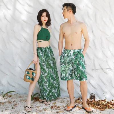 새로운 커플 수영복 여성용 쓰리피스 스플릿 스커트 배꼽 덮음 슬리밍 섹시한 신선한 비치 팬츠 크로스 보더 도매