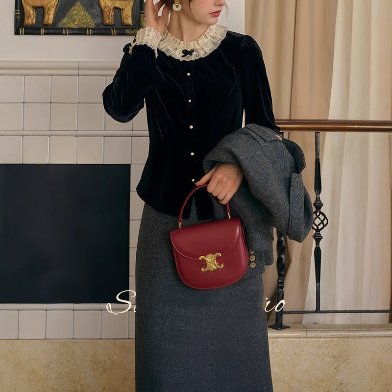 [Classic Return] Simpleretro Black Hepburn Style Velvet Top Women's Lace French Top