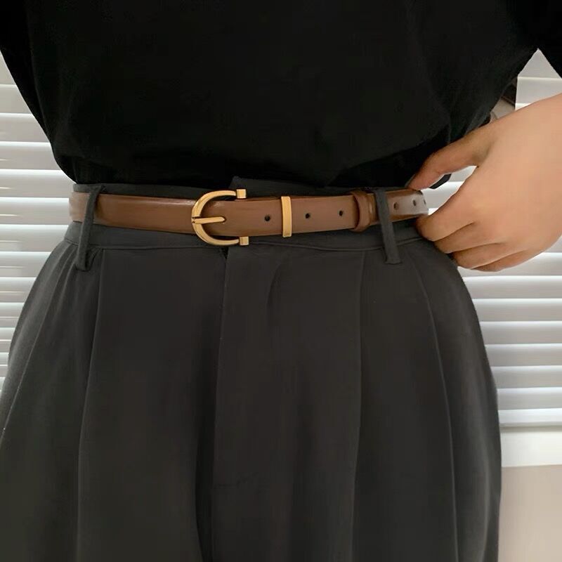 Korea's New Black Edge Thin Belt for Women, Simple and Versatile Pu Small Belt for Women, Retro Gold Buckle Jeans Belt Korea's New Black Edge Thin Belt for Women, Simple and Versatile Pu Small Belt for Women, Retro Gold Buckle Jeans Belt