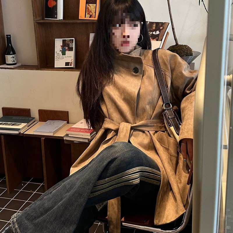 美式复古麂皮绒短款风衣外套女2025春秋新款小个子百搭夹克上衣潮|undefined