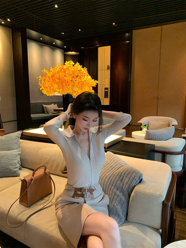 woppei 25秋冬新款拉链毛衣开衫女舒适修身显瘦翻领螺纹针织上衣|undefined