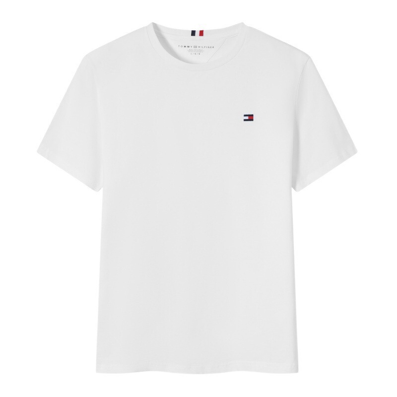 Tommy トミー サマー メンズ ラウンドネック レター Tシャツ 半袖 スリム 刺繍 トップス カジュアル 万能 スポーツ コットン|undefined