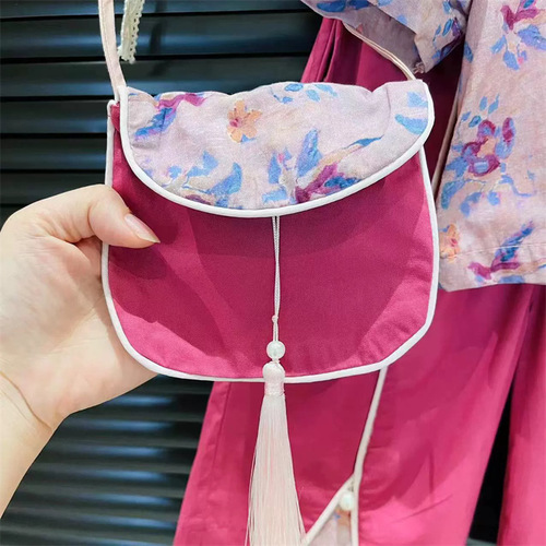 2024 Summer Collection New Korean Style Fashion Children's National Style Collar Puff Short Sleeve Cheongsam Top Wide Leg Pants Two-Piece Set