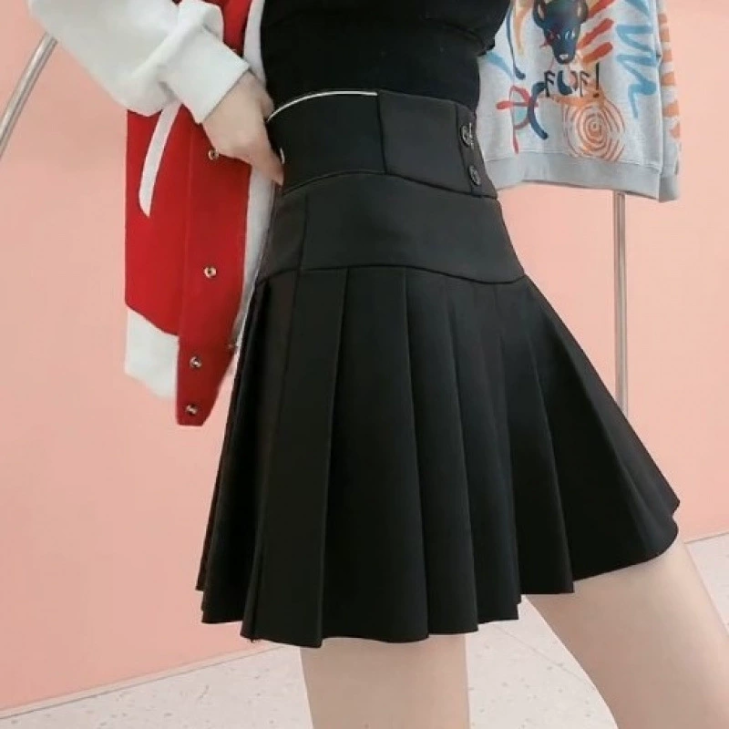 Черная плиссированная юбка 2024, летняя новая модель, юбка с эффектом контроля живота и эластичной резинкой