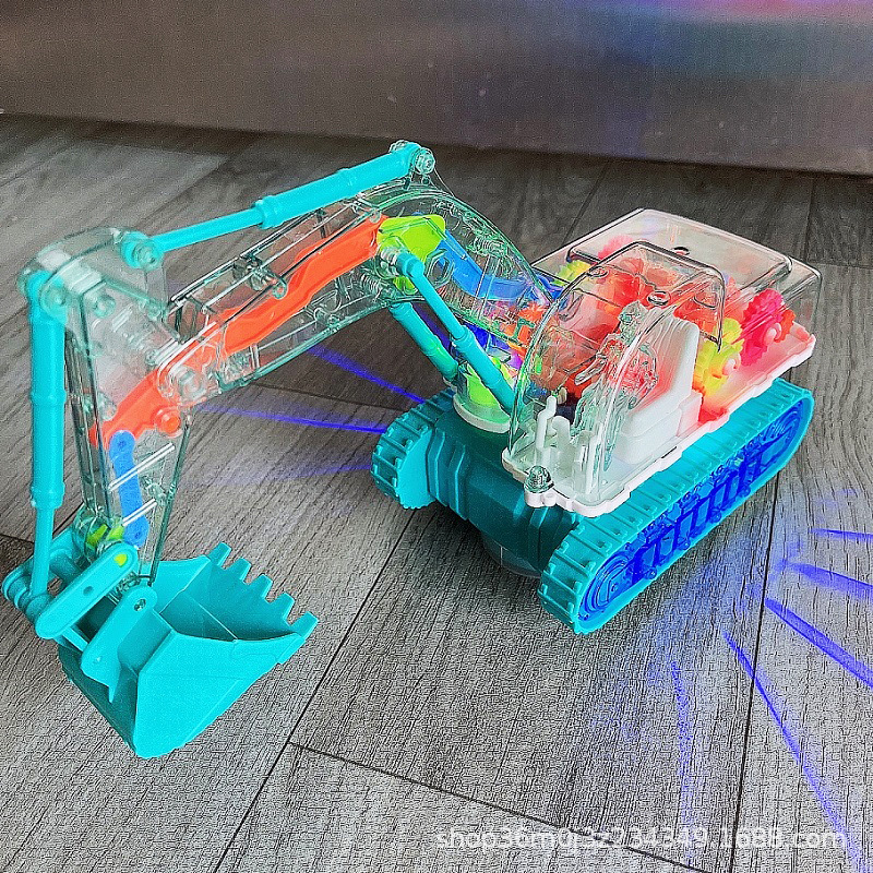 El mismo tipo de excavadora de engranajes transparentes universales eléctricos juguetes de música iluminación modelo de ingeniería de automóviles de simulación al por mayor
