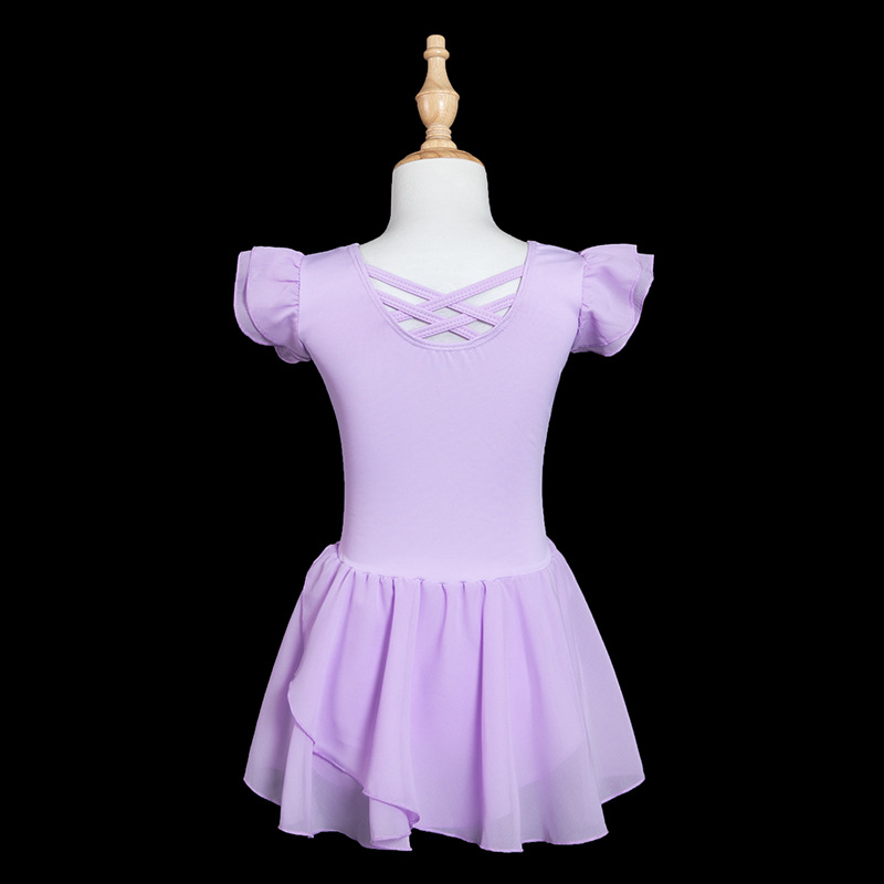 Ropa de baile Ropa de práctica de una pieza de verano para niños y niñas Falda de baile de ballet de manga corta para niñas Ropa de baile de algodón Ropa de examen